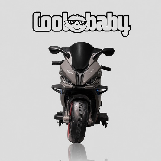 Coolbaby 1199 Sports Bike toy in vibrant red with black accents, featuring realistic handlebars and sturdy wheels.