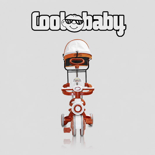 Kids tricycle with canopy from Coolbaby CB-203, featuring a sturdy frame, comfortable seat, and colorful design for outdoor fun.