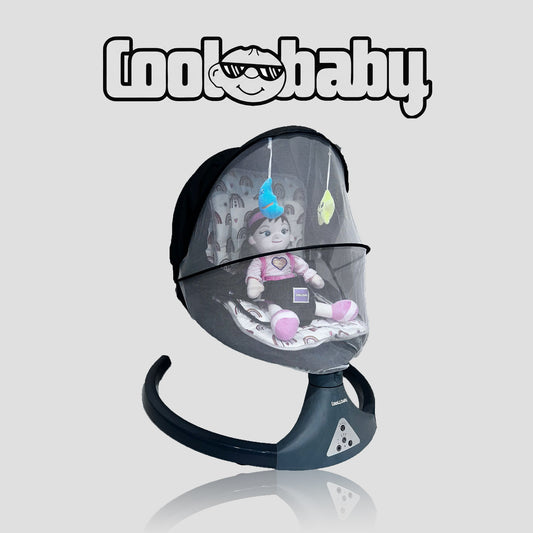 Coolbaby premium automatic electric baby swing cradle with soft fabric and safety harness for gentle rocking.