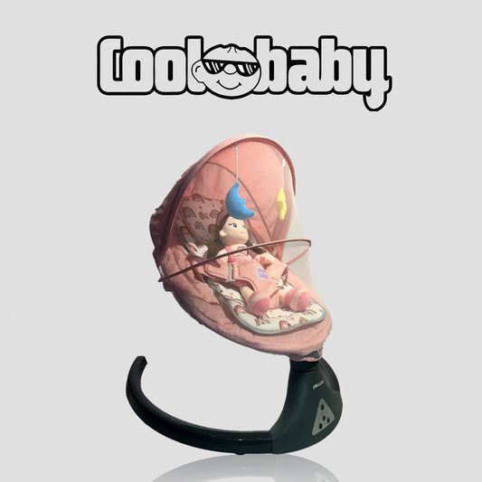 Pink Coolbaby Premium Automatic Electric Baby Swing Cradle with soft fabric and safety harness for gentle rocking.