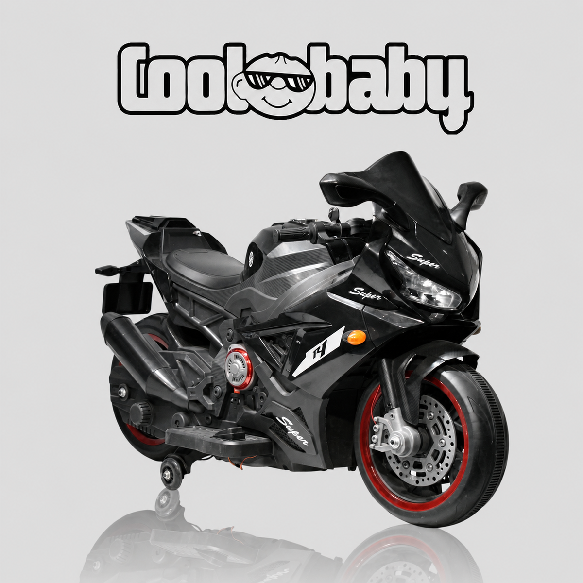 Coolbaby 1199 Sports Bike toy bike with blue and black design, plastic construction, and realistic bike features for kids.