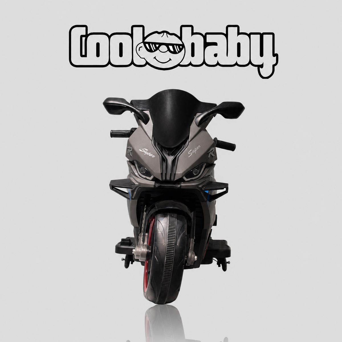 Coolbaby 1199 Sports Bike toy in vibrant red with black accents, featuring realistic handlebars and sturdy wheels.