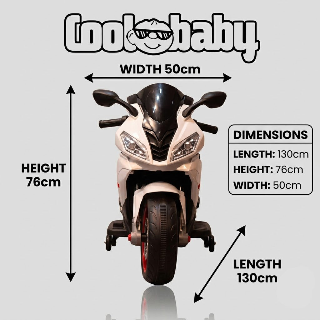 Coolbaby 1199 Sports Bike toy with black and red design, featuring realistic handlebars and wheels for kids' active play.