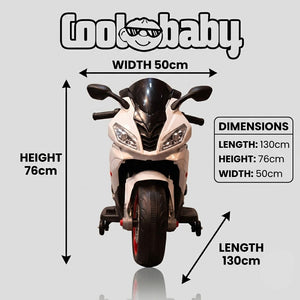 Coolbaby 1199 Sports Bike toy with black and red design, featuring realistic handlebars and wheels for kids' active play.