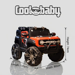 Red and black Coolbaby 2288 kids electric ride-on 4x4 SUV toy jeep with realistic design and sturdy wheels.