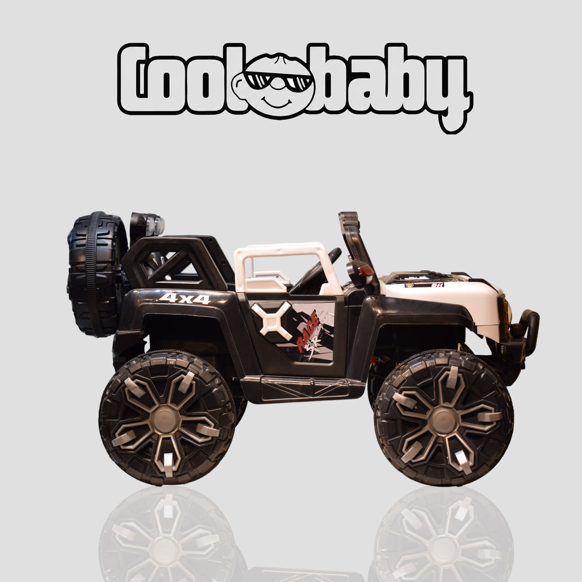 Coolbaby 2388 toy Jeep showing a miniature electric ride-on vehicle in bright colors with realistic vehicle details.