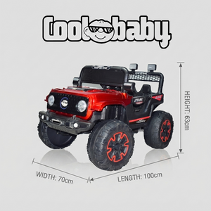 Coolbaby Beast 5588 toy jeep with black and orange design, detailed dashboard, and rugged exterior for kids' outdoor play.