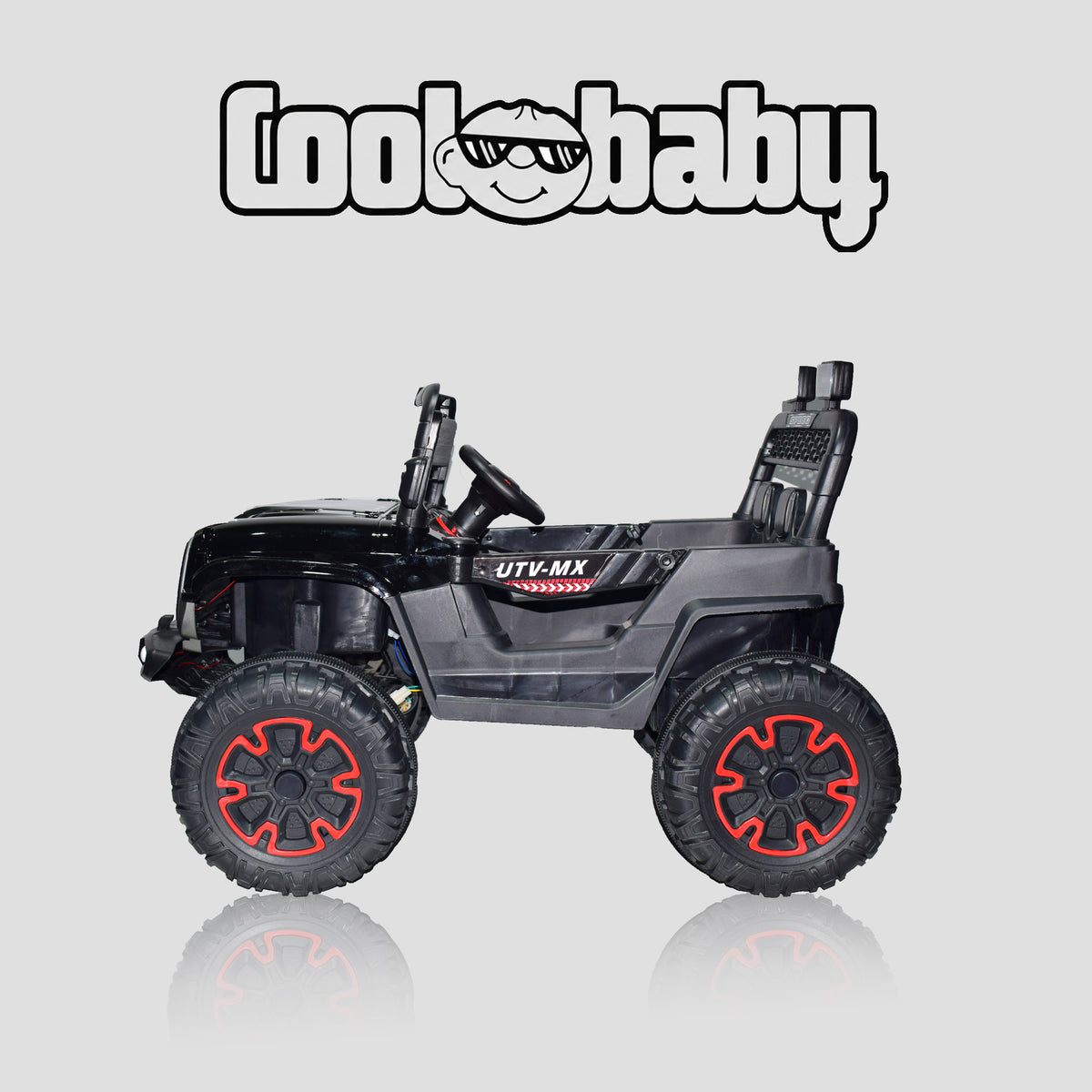 Black Coolbaby Beast 5588 toy car by coolbaby.com, featuring sleek design and detailed exterior, ideal for kids' play.