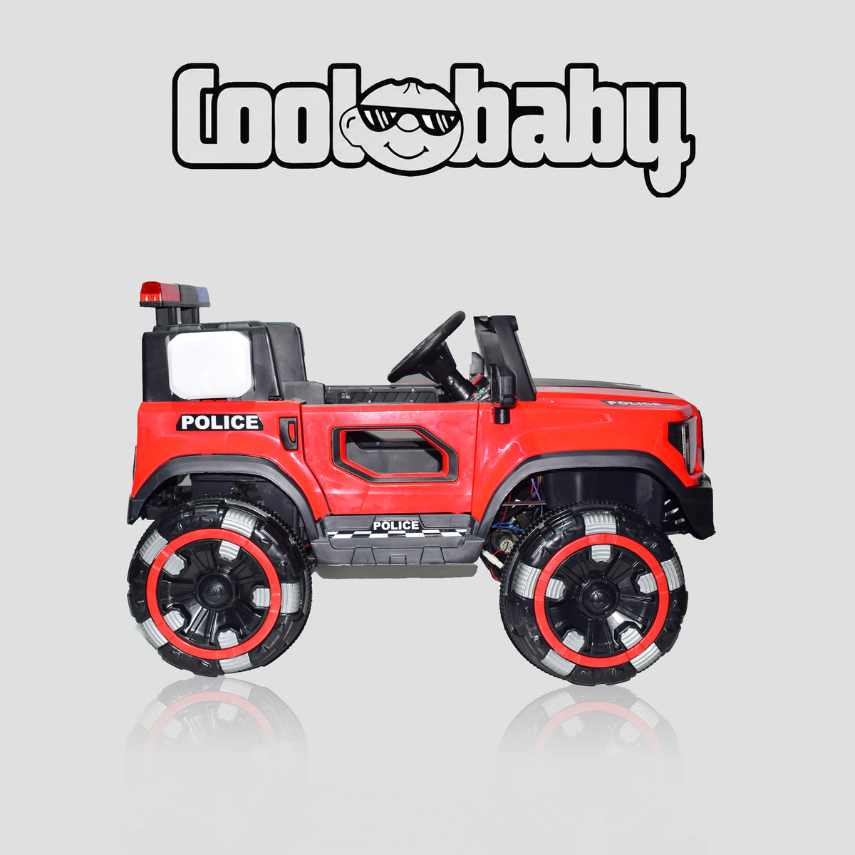 Coolbaby 6177 Police Jeep toy car featuring a red and black police vehicle with detailed design and sturdy wheels.