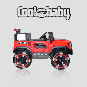 Coolbaby 6177 Police Jeep toy car featuring a red and black police vehicle with detailed design and sturdy wheels.