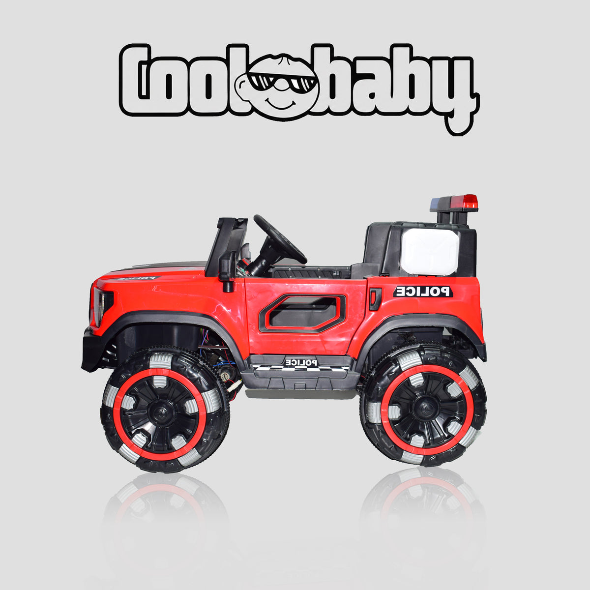 Coolbaby 6177 police jeep toy car featuring a detailed police vehicle design for kids, in red with realistic features.