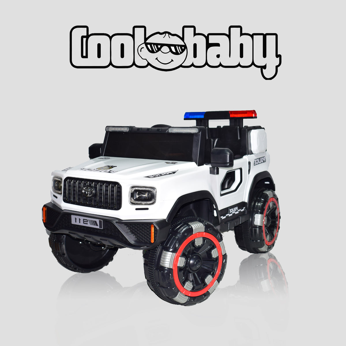Coolbaby 6177 police Jeep toy car in blue with police decals, featuring realistic design and durable plastic construction.