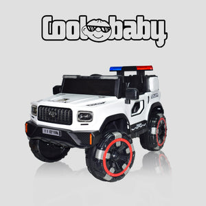Coolbaby 6177 police Jeep toy car in blue with police decals, featuring realistic design and durable plastic construction.