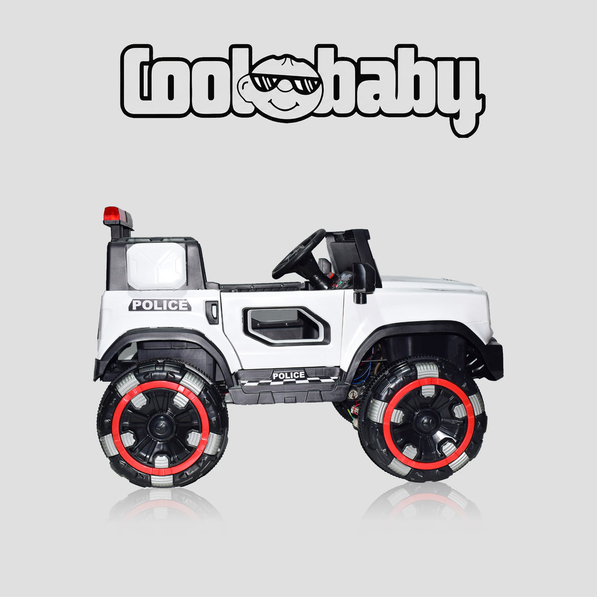 Coolbaby 6177 police jeep toy car shown from side view, featuring detailed police design and vibrant colors for kids' play.