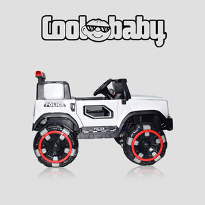 Coolbaby 6177 police jeep toy car shown from side view, featuring detailed police design and vibrant colors for kids' play.