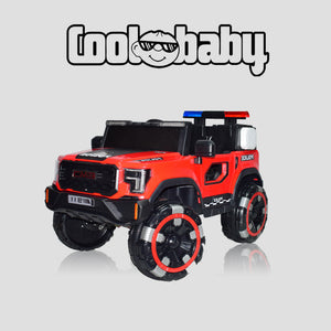 Coolbaby 6177 police jeep toy car in red with black wheels, detailed police decals, and realistic design for kids' play.