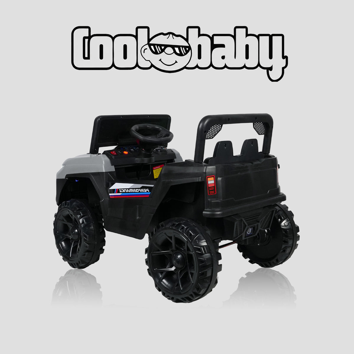 CoolBaby Jeep Rover 6677 toy car in red with black wheels, designed for kids, featuring realistic details and sturdy construction.