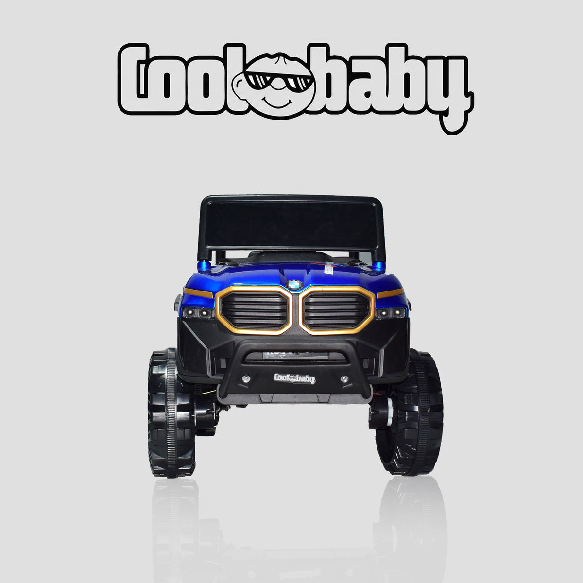 CoolBaby Jeep Rover 6677 painted toy car in blue, featuring realistic details and sturdy design for kids' outdoor play.