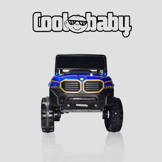 CoolBaby Jeep Rover 6677 painted toy car in blue, featuring realistic details and sturdy design for kids' outdoor play.