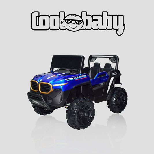 CoolBaby Jeep Rover 6677 painted toy car in blue, featuring realistic design and sturdy construction for kids.