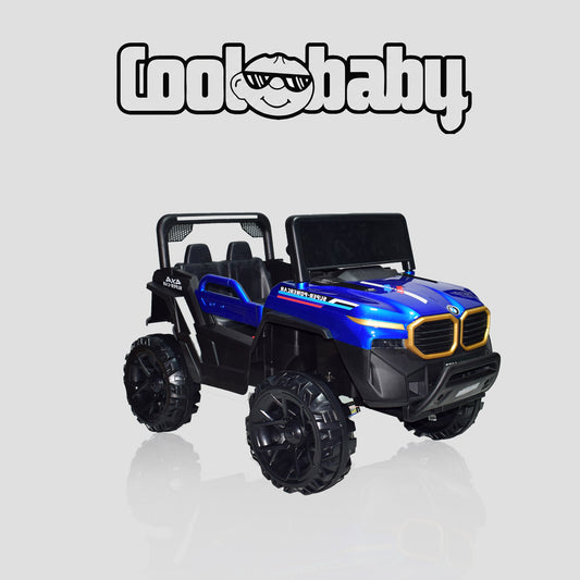 CoolBaby Jeep Rover 6677 painted toy car in blue, featuring realistic design and sturdy wheels for kids' outdoor play.