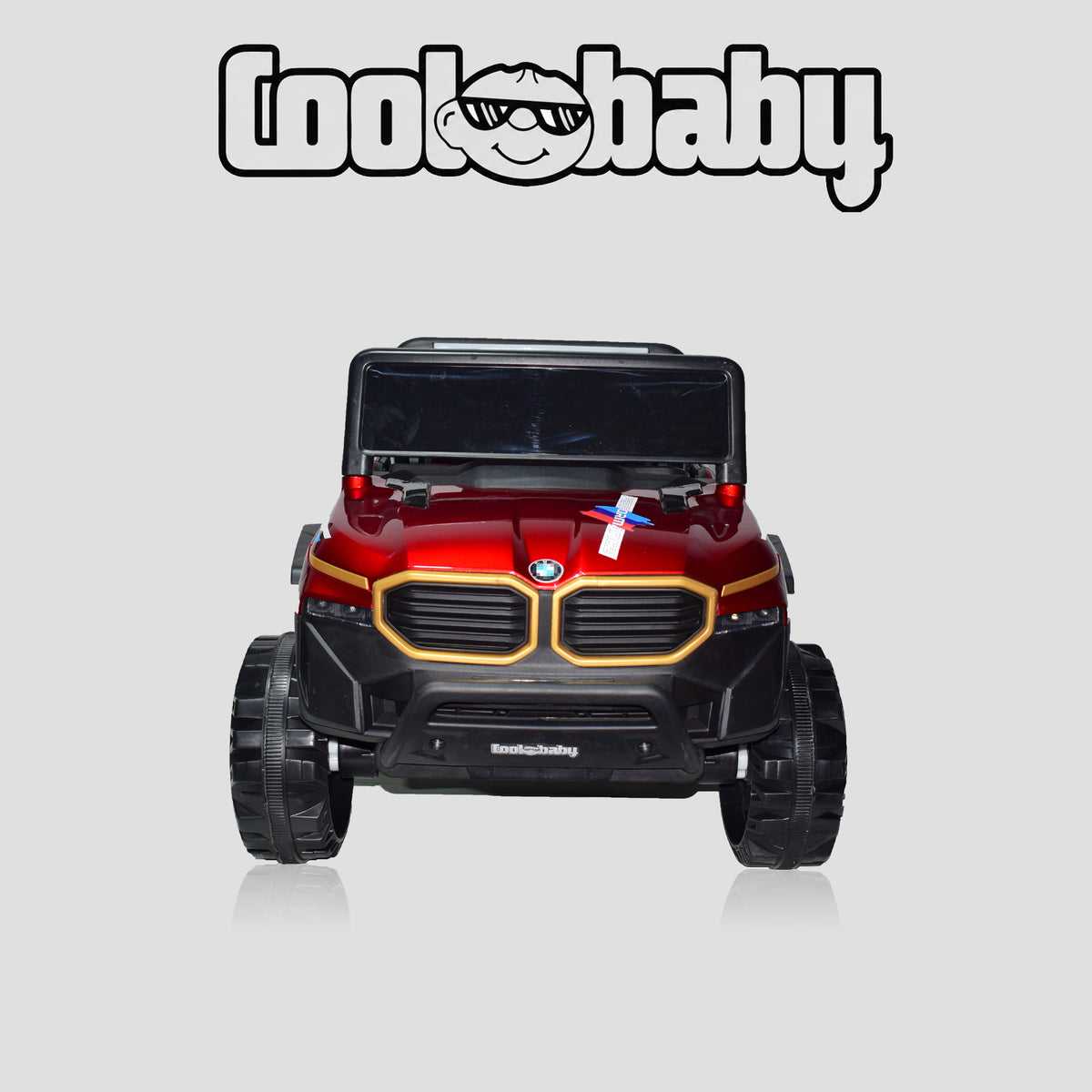 Red CoolBaby Jeep Rover 6677 toy car with painted finish, designed for kids, featuring realistic details and sturdy construction.