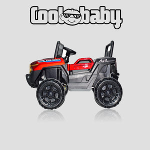 Red painted CoolBaby Jeep Rover 6677 toy car for kids, featuring realistic design and sturdy construction.
