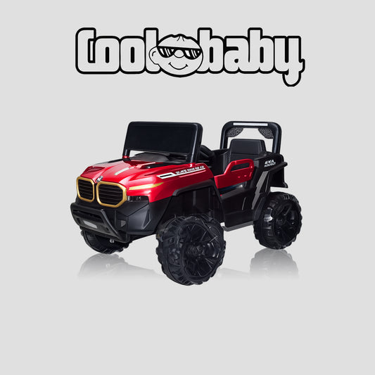Painted red CoolBaby Jeep Rover 6677 toy car with detailed exterior and realistic design for kids' play.
