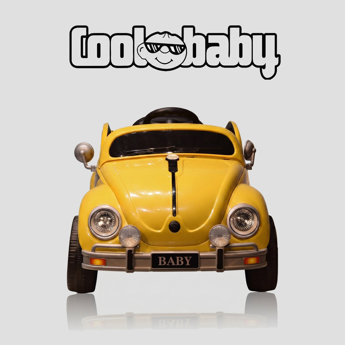 Coolbaby 3001 Beetle toy car in bright yellow with black wheels, designed for children, from coolbaby.co.in.