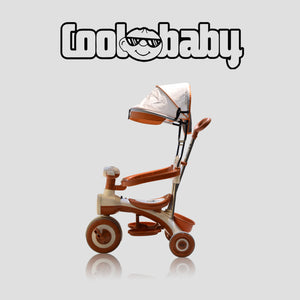 Kids riding the Coolbaby CB-203 toy tricycle with canopy, featuring a sturdy frame, colorful design, and safety features for young children.