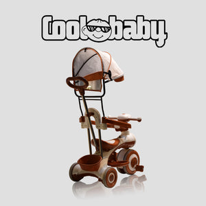 Colorful Coolbaby CB-203 kids tricycle with a canopy, featuring a sturdy frame and safety features for young children.