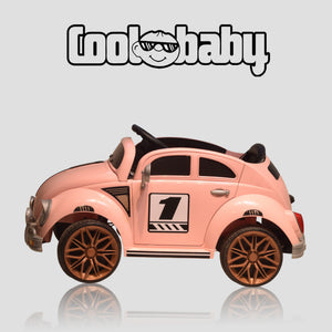 Coolbaby 3001 Beetle toy car in vibrant yellow with black accents, featuring detailed wheels and a sleek design.