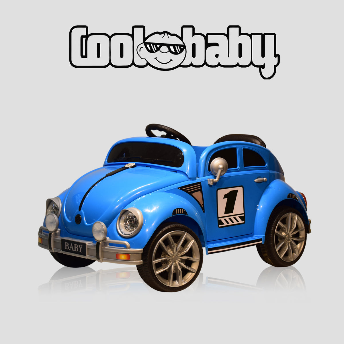 Coolbaby 3001 Beetle toy car in red with black wheels, designed for children, featuring a shiny plastic body and detailed features.
