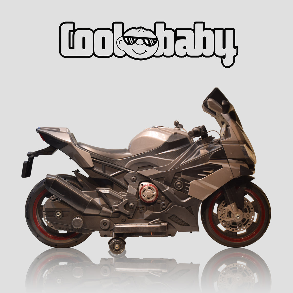 Gray Coolbaby 1199 sports toy bike for kids, featuring a sturdy frame and realistic design for outdoor play.