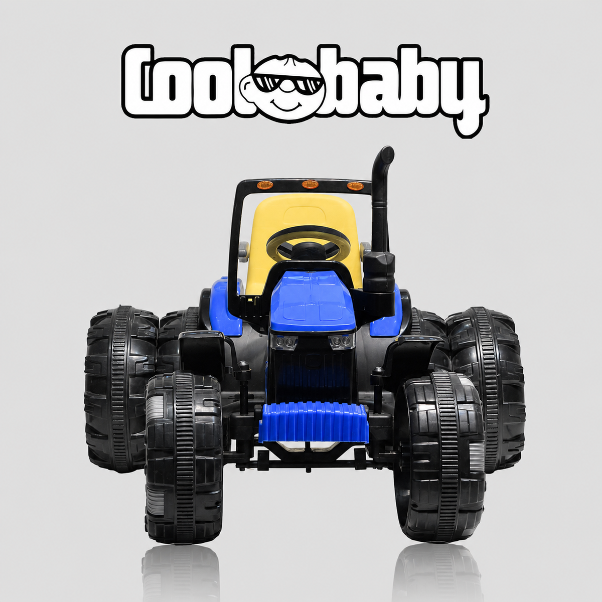Coolbaby Kids Ride-On Bahubali Tractor with Trolley, yellow and black plastic toy tractor for children, featuring large wheels and a sturdy design.