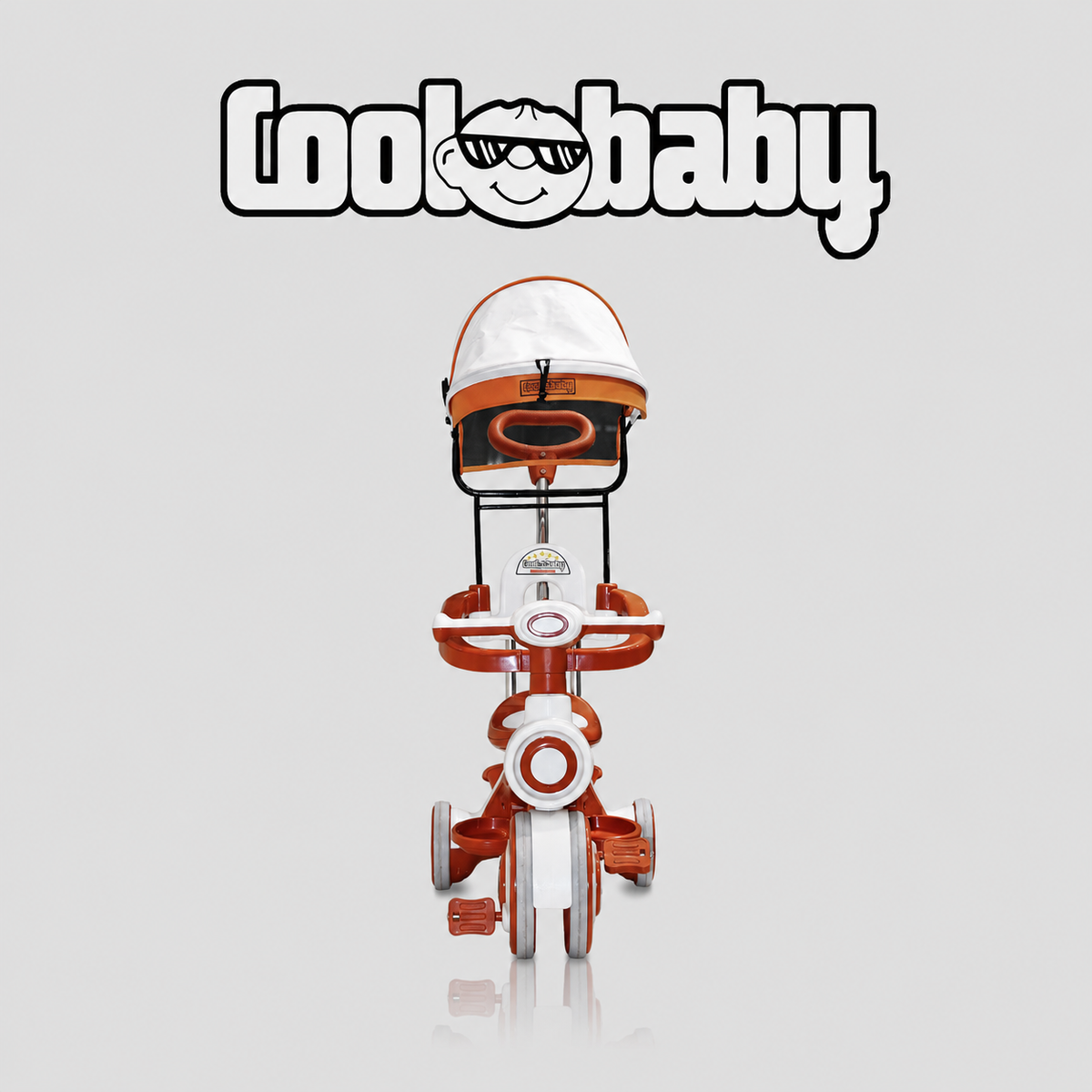 Kids tricycle with canopy from Coolbaby CB-203, featuring a sturdy frame, comfortable seat, and colorful design for outdoor fun.