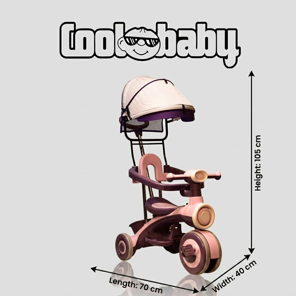 Kids riding the Coolbaby CB-203 tricycle with canopy, featuring a sturdy frame and colorful design for outdoor play.