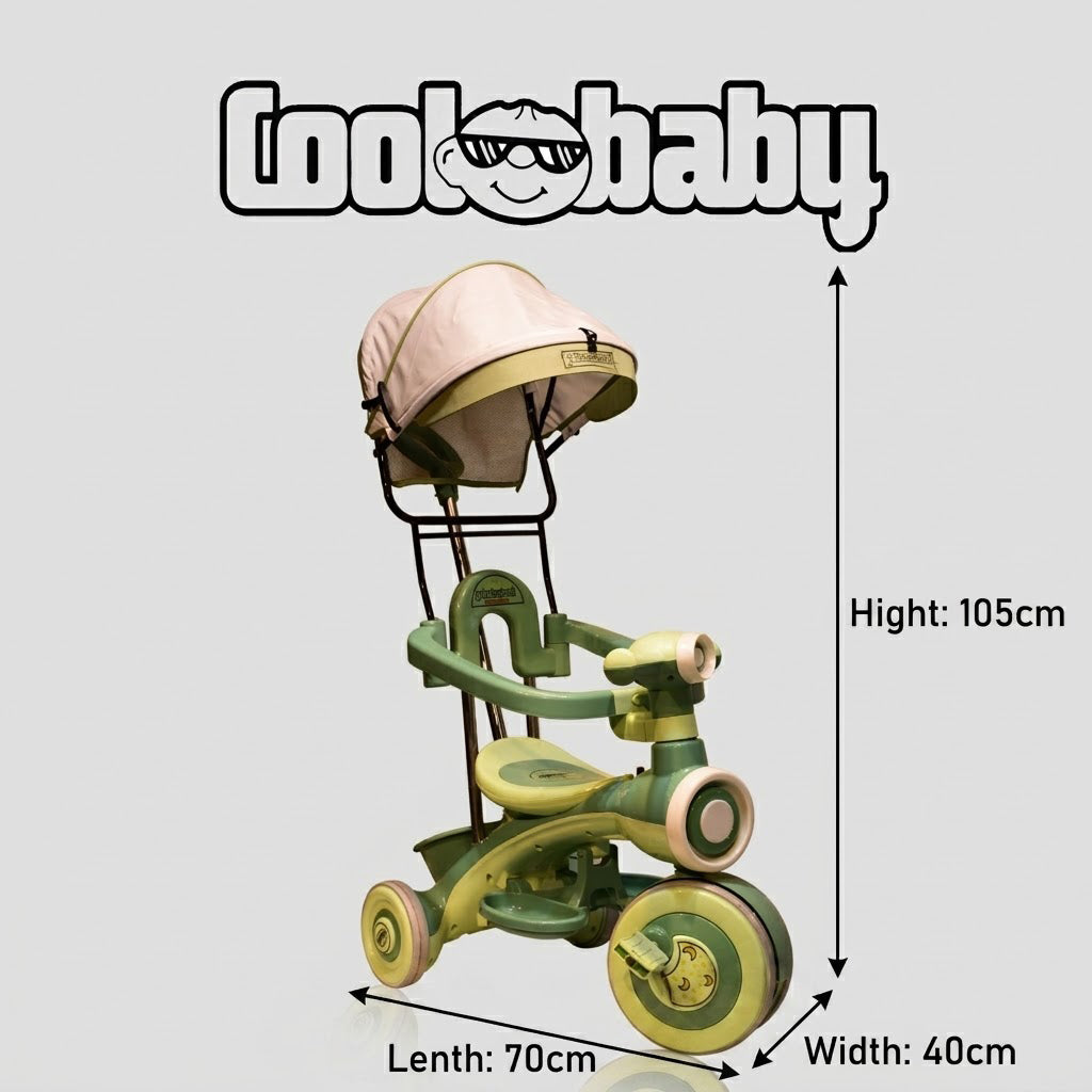 Kids' tricycle with canopy from Coolbaby, featuring a sturdy frame, colorful design, and a sun-shielding canopy for outdoor fun.