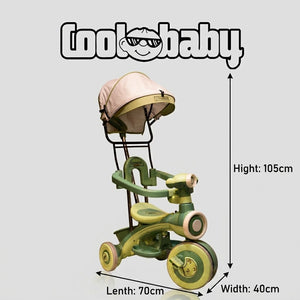 Kids' tricycle with canopy from Coolbaby, featuring a sturdy frame, colorful design, and a sun-shielding canopy for outdoor fun.