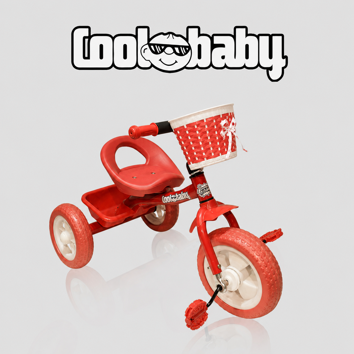 Colorful three-wheel toddler tricycle from coolbaby.co.in with sturdy frame and comfortable seat for young kids.