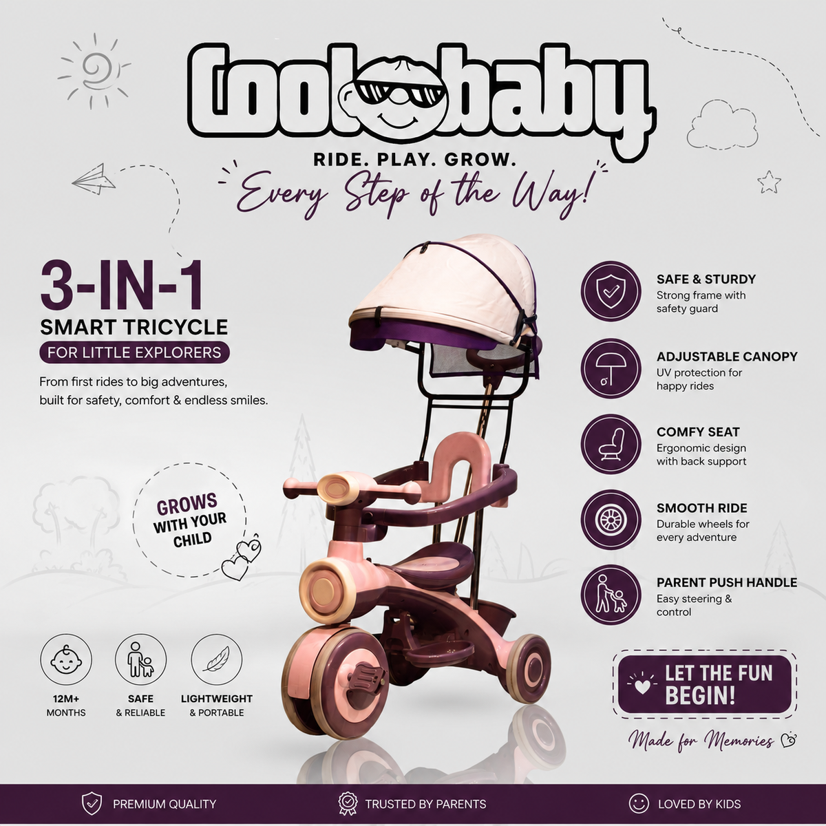Coolbaby CB-203 Kids Tricycle with Canopy