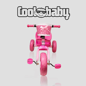 Colorful three-wheel toddler tricycle from CoolBaby.co.in with durable frame and comfortable seat, designed for young children.