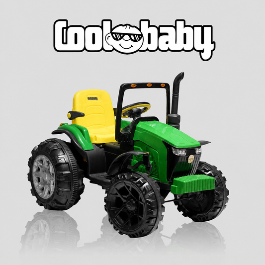 Coolbaby kids' ride-on tractor with trolley, featuring realistic tractor design and sturdy wheels for outdoor play.