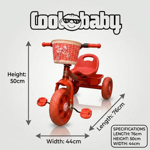 Three-wheel toddler tricycle from CoolBaby with a sturdy frame, colorful design, and safety features for young kids.