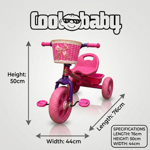 Three-wheel toddler tricycle by CoolBaby, featuring a sturdy frame and colorful design for young children.