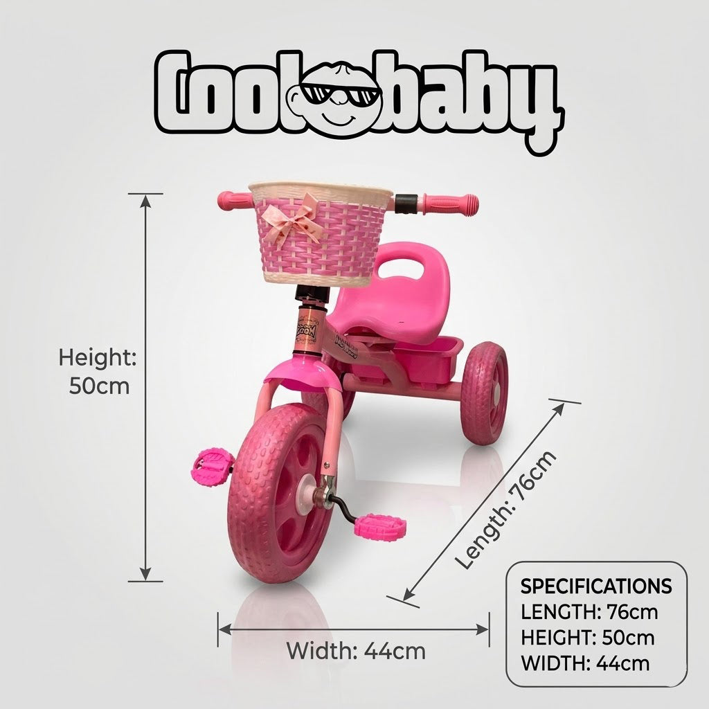 Three-wheel toddler tricycle by CoolBaby with a sturdy frame and colorful design, perfect for young children learning to ride.