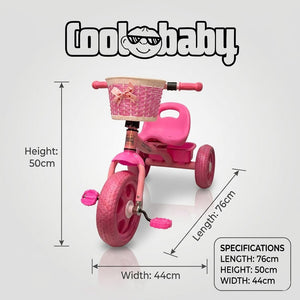 Three-wheel toddler tricycle by CoolBaby with a sturdy frame and colorful design, perfect for young children learning to ride.