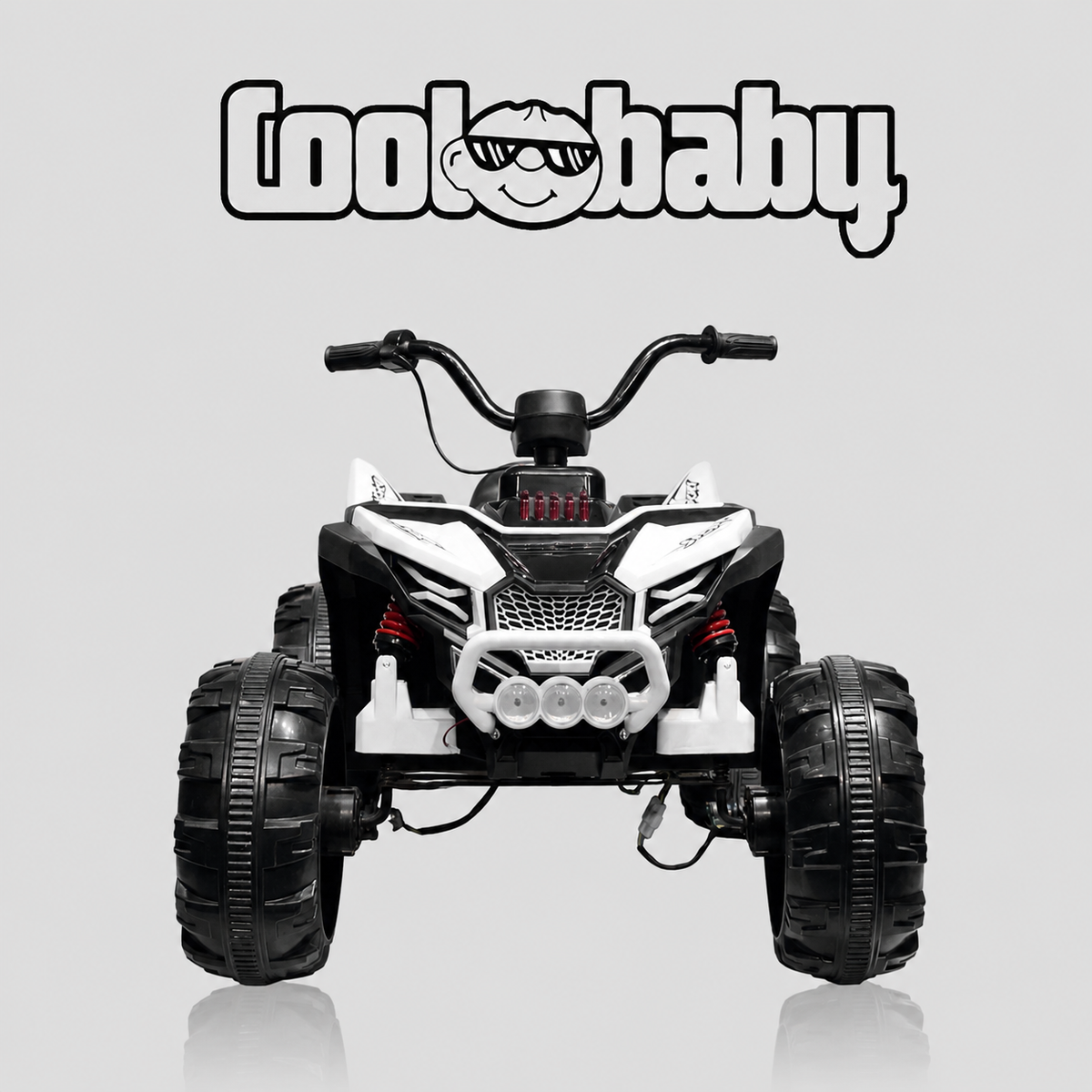 Child riding a Coolbaby ATV-909 toy bike, featuring bright colors and durable design for outdoor play.