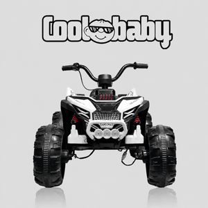 Child riding a Coolbaby ATV-909 toy bike, featuring bright colors and durable design for outdoor play.