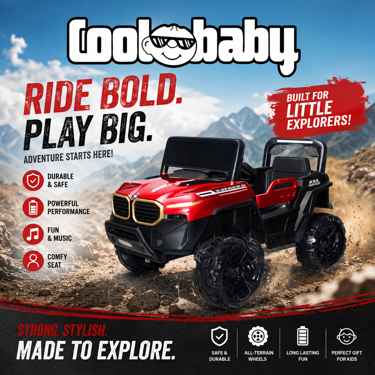 CoolBaby Jeep Rover 6677 toy car in painted finish, featuring realistic design and sturdy construction for children to play with.